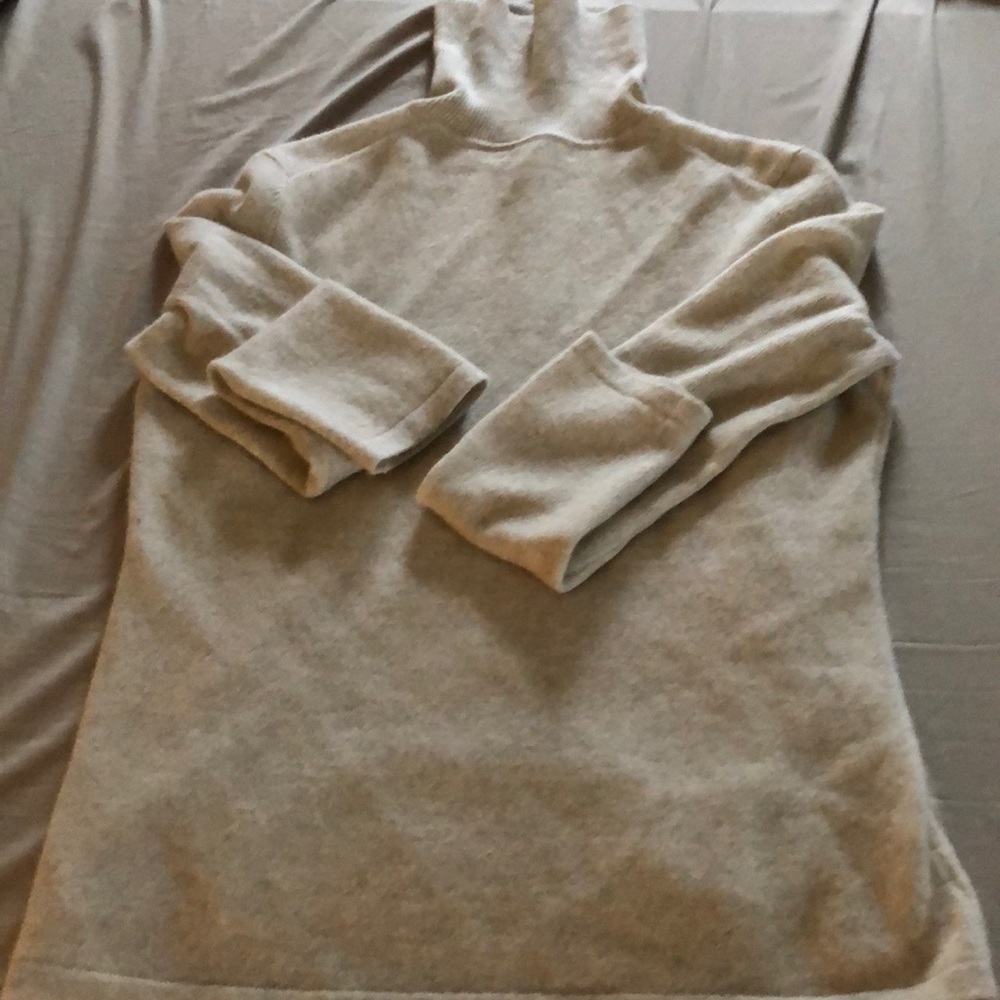 Oatmeal colored cashmere turtleneck top